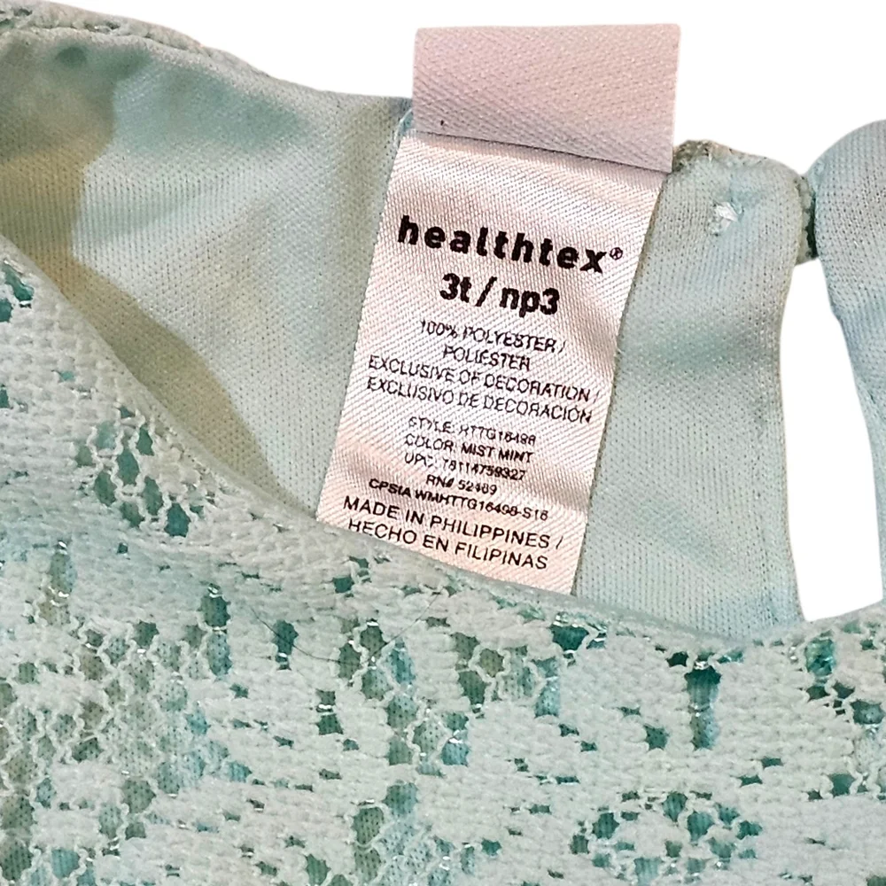 Healthtex Lace Dress Toddler Girls 3T Mist Mint Excellent Ruffle Floral Rosette